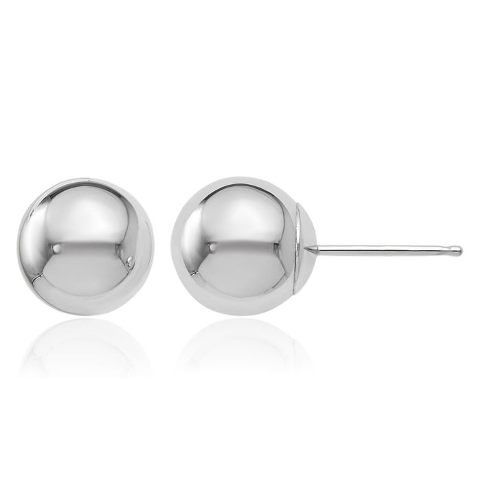 14K Solid White Gold 8mm Ball Stud Earrings