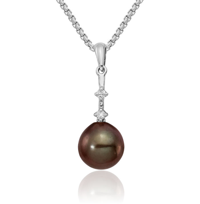 14K Solid White Gold 8mm Black Teardrop Tahitian Saltwater Cultured Pearl Diamond Necklace Chain Pendant Charm