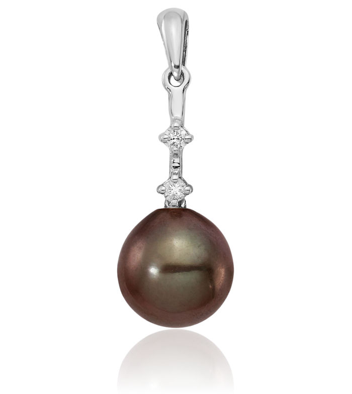 14K Solid White Gold 8mm Black Teardrop Tahitian Saltwater Cultured Pearl Diamond Necklace Chain Pendant Charm