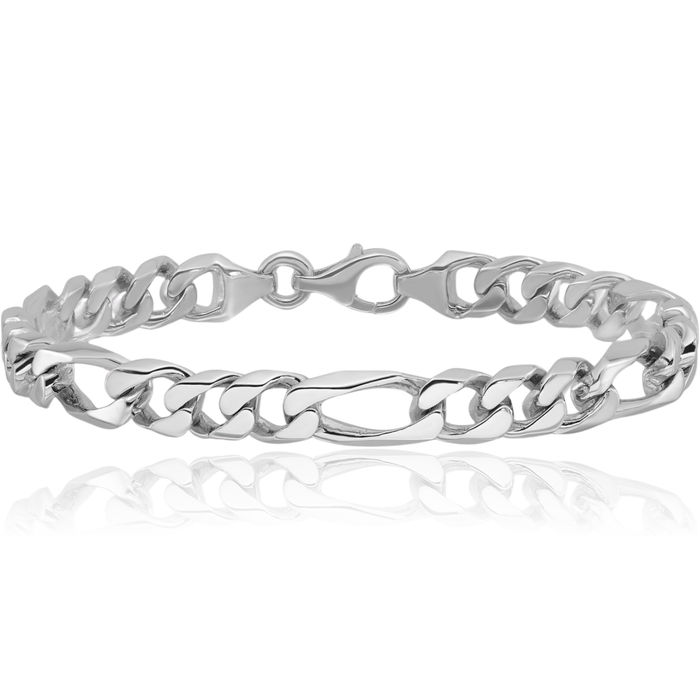 14K Solid White Gold 8mm Figaro Link Chain Bracelet