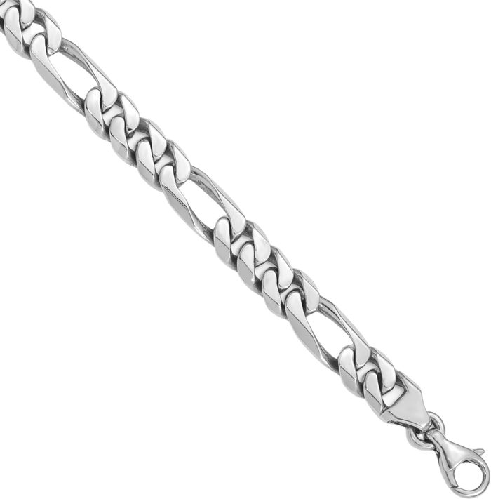 14K Solid White Gold 8mm Figaro Link Chain Bracelet