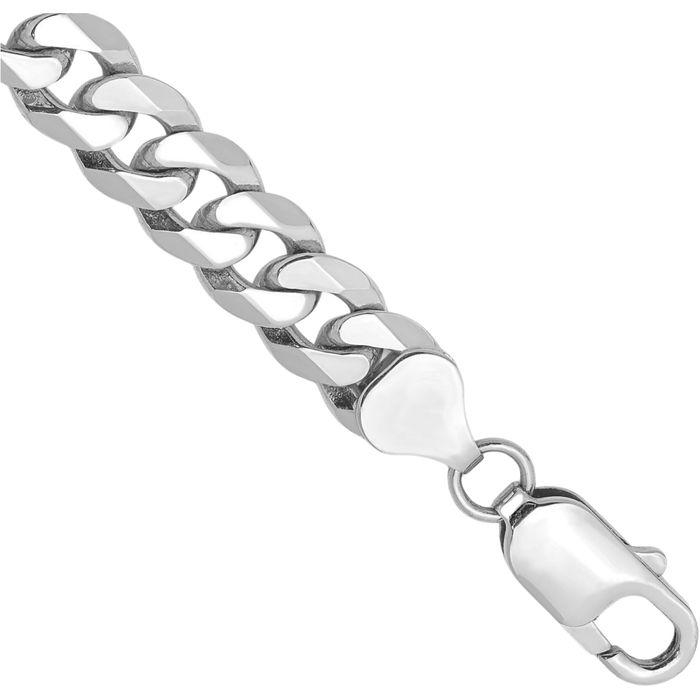 14K Solid White Gold 8mm Curb Link Chain Bracelet