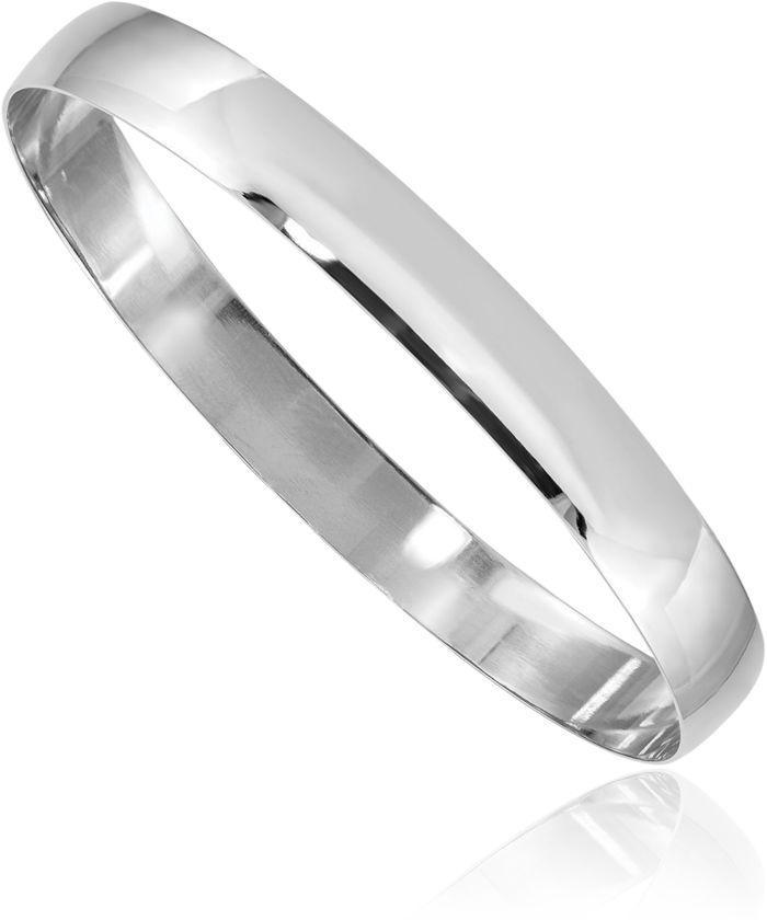 14K Solid White Gold 8mm Half Round Slip On Bangle Bracelet