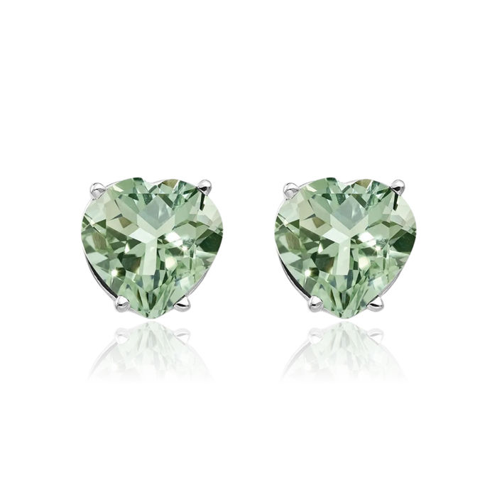 14K Solid White Gold 8mm Heart Green Quartz Studs Gemstone Earrings August Birthstone Jewelry