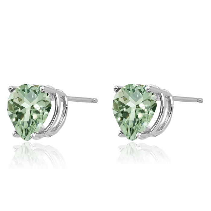 14K Solid White Gold 8mm Heart Green Quartz Studs Gemstone Earrings August Birthstone Jewelry