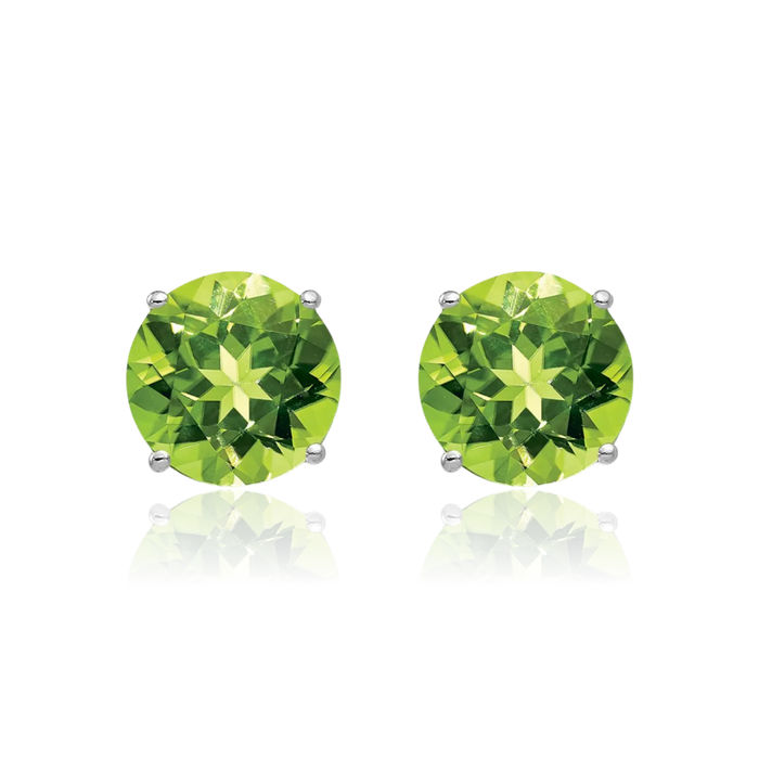 14K Solid White Gold 8mm Green Peridot Studs Gemstone Solitaire Earrings August Birthstone Jewelry