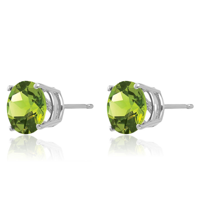 14K Solid White Gold 8mm Green Peridot Studs Gemstone Solitaire Earrings August Birthstone Jewelry