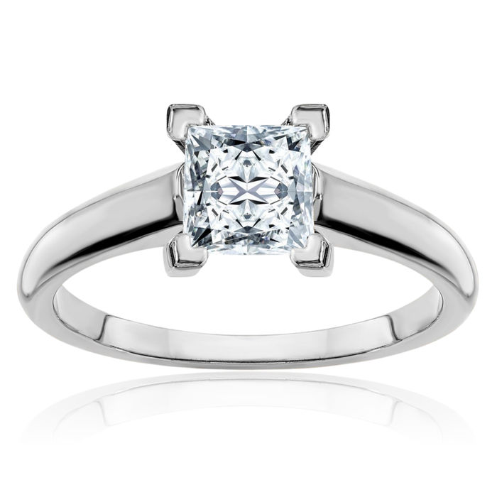 14K Solid White Gold 8mm Square Moissanite Solitaire Engagement Ring