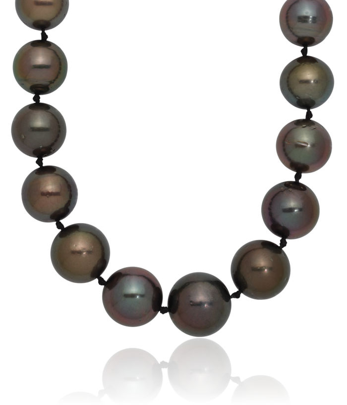 14K Solid White Gold 9 12mm Black Round Tahitian Saltwater Cultured Pearl Graduated Necklace Chain