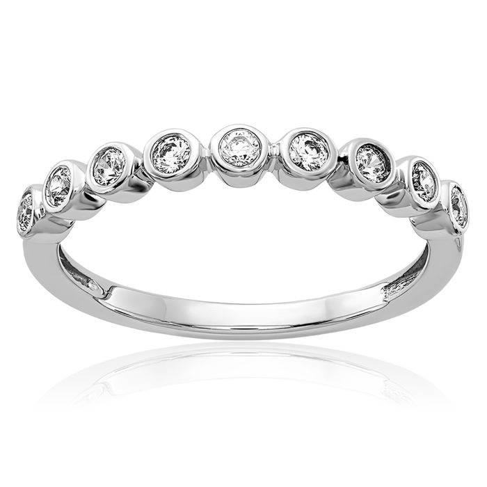 14K Solid White Gold 9 Stone Diamond Anniversary Ring Eternity Wedding Band Bridal Jewelry