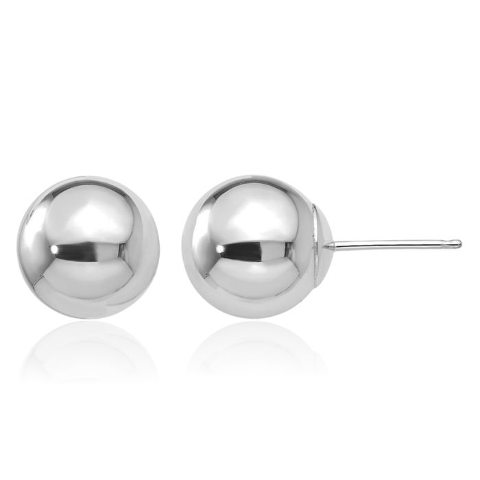 14K Solid White Gold 9mm Ball Stud Earrings