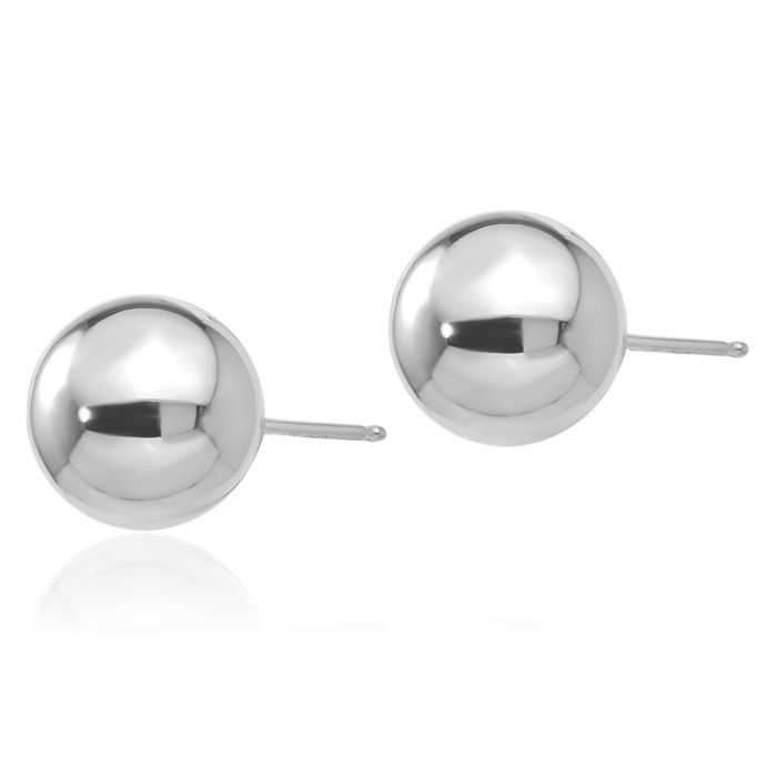 14K Solid White Gold 9mm Ball Stud Earrings