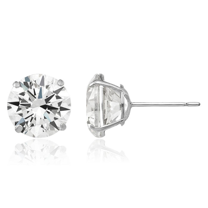 14K Solid White Gold 9mm Round Cubic Zirconia CZ Stud Earrings