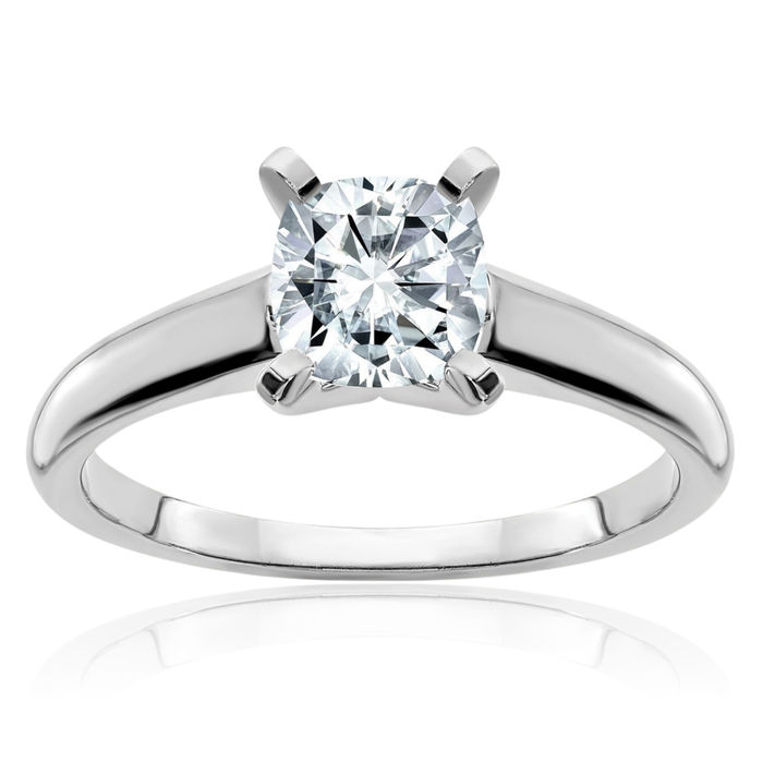 14K Solid White Gold 9mm Square Cushion-Cut Moissanite Solitaire Engagement Ring