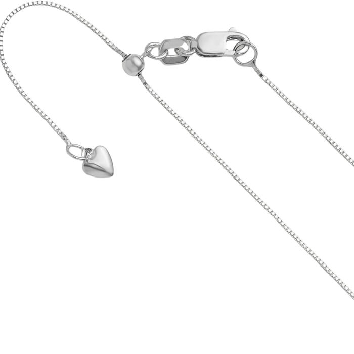 14K Solid White Gold Adjustable 0.55mm Box Link Chain Necklace