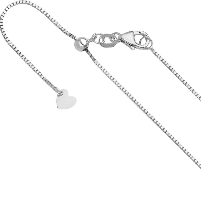 14K Solid White Gold Adjustable 0.8mm Box Link Chain Necklace