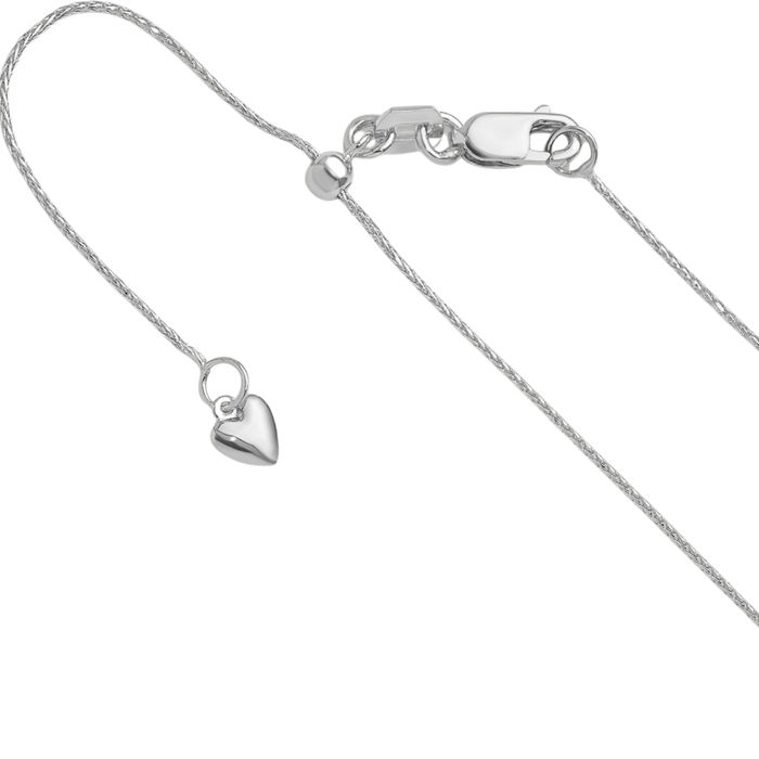 14K Solid White Gold Adjustable 0.8mm Spiga Wheat Link Chain Necklace