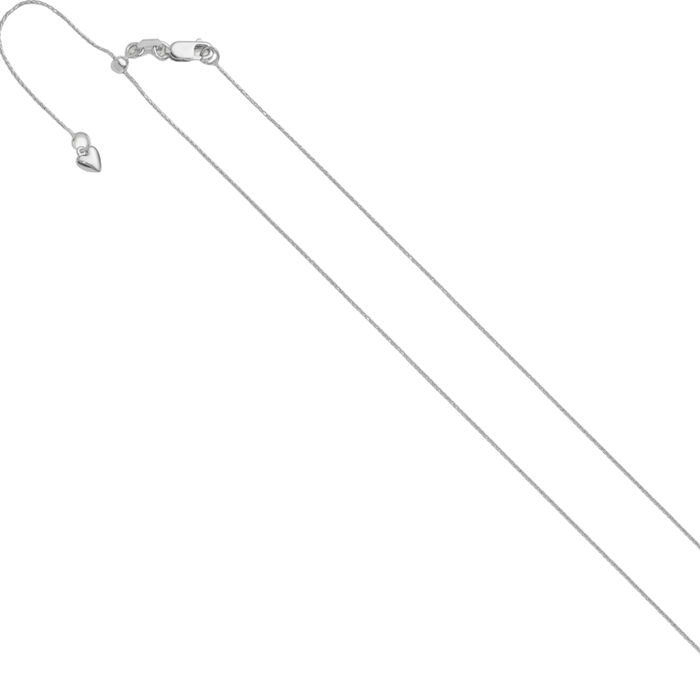 14K Solid White Gold Adjustable 0.8mm Spiga Wheat Link Chain Necklace
