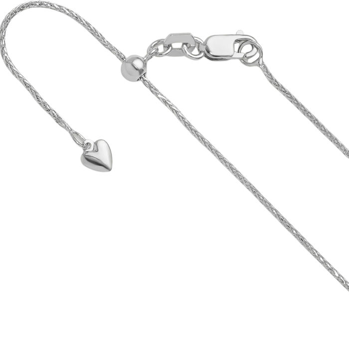 14K Solid White Gold Adjustable 0.95mm Spiga Wheat Link Chain Necklace