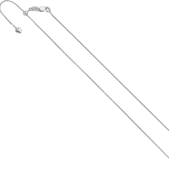 14K Solid White Gold Adjustable 0.95mm Spiga Wheat Link Chain Necklace