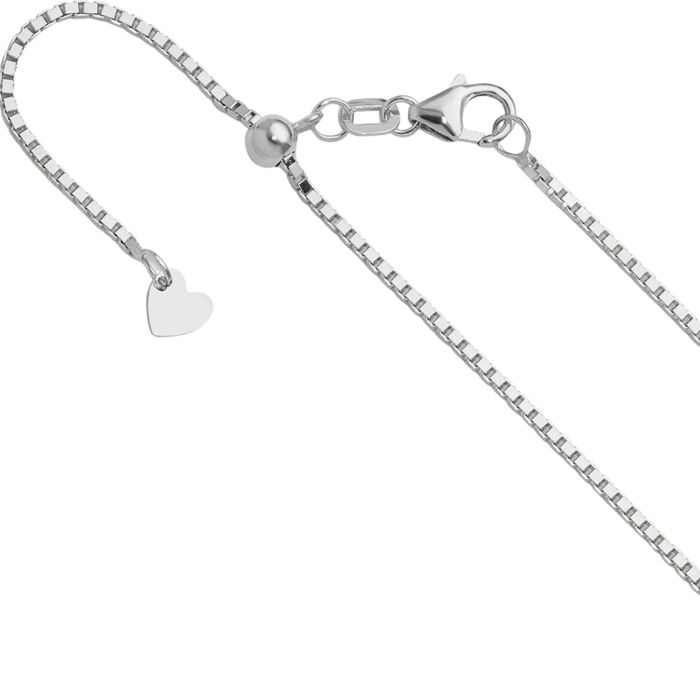 14K Solid White Gold Adjustable 1.2mm Box Link Chain Necklace