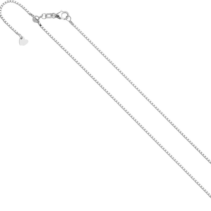 14K Solid White Gold Adjustable 1.2mm Box Link Chain Necklace