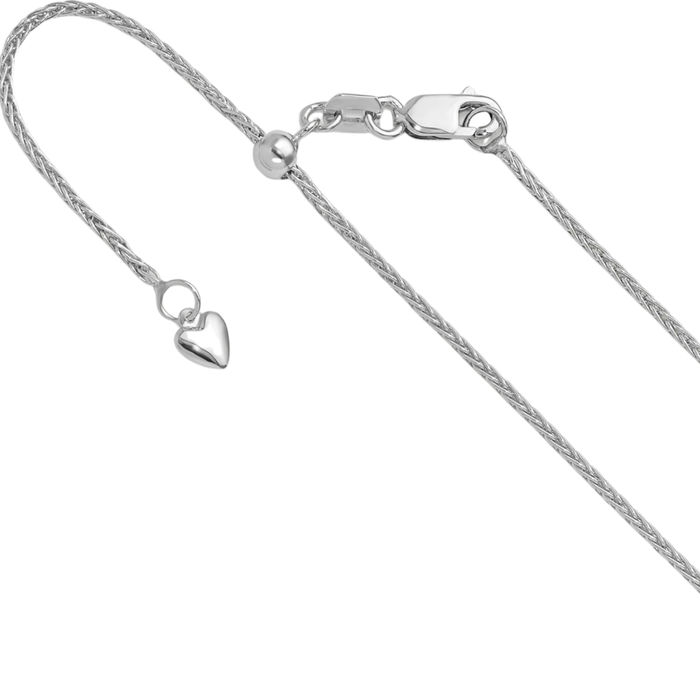 14K Solid White Gold Adjustable 1.4mm Spiga Wheat Link Chain Necklace