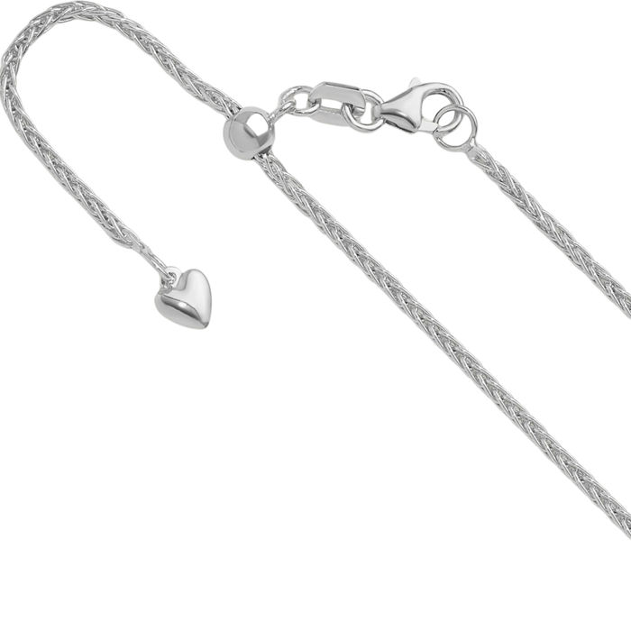 14K Solid White Gold Adjustable 1.5mm Spiga Wheat Link Chain Necklace