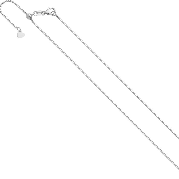 14K Solid White Gold Adjustable 1mm Box Link Chain Necklace