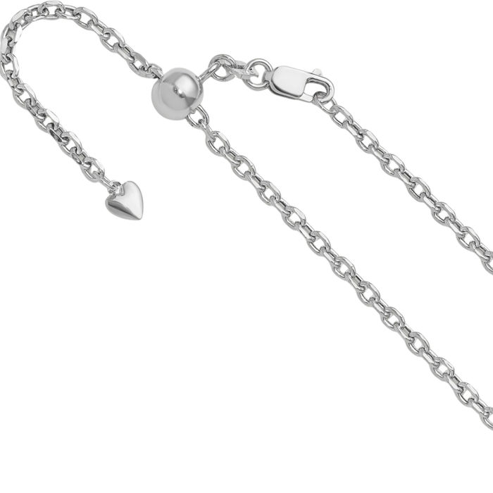 14K Solid White Gold Adjustable 2.5mm Cable Rolo Link Chain Belcher Necklace