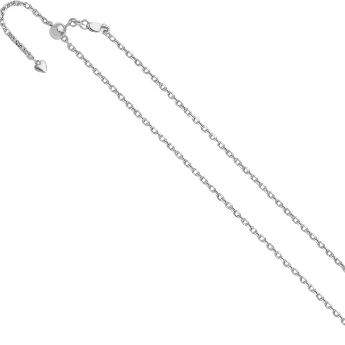 14K Solid White Gold Adjustable 2.5mm Cable Rolo Link Chain Belcher Necklace