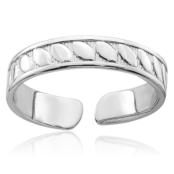 14K Solid White Gold Adjustable Leaf Toe Ring Open Midi Band Summer Beach Jewelry