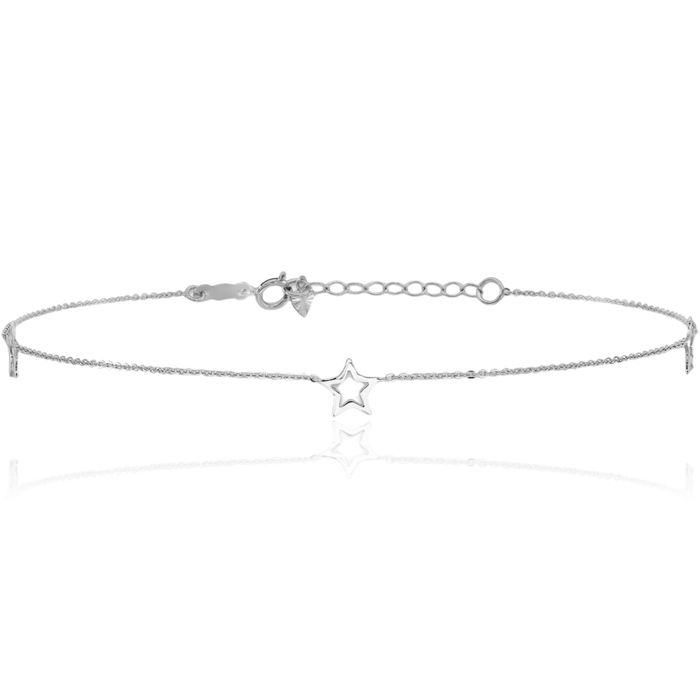 14K Solid White Gold Adjustable Star Anklet Summer Beach Foot Ankle Bracelet