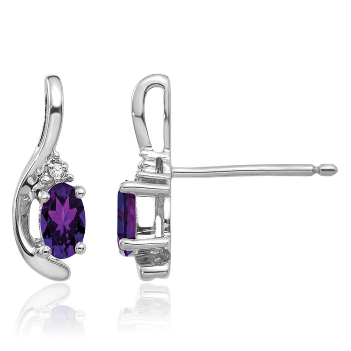 14K Solid White Gold Purple Amethyst Diamond Drop Dangle Earrings February Birthstone Jewelry