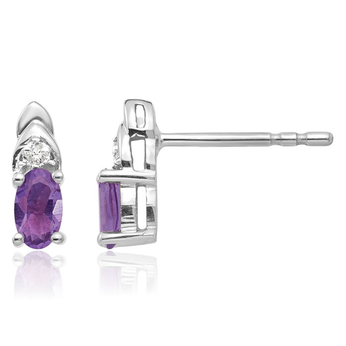 14K Solid White Gold Purple Amethyst Diamond Drop Dangle Stud Earrings February Birthstone Jewelry