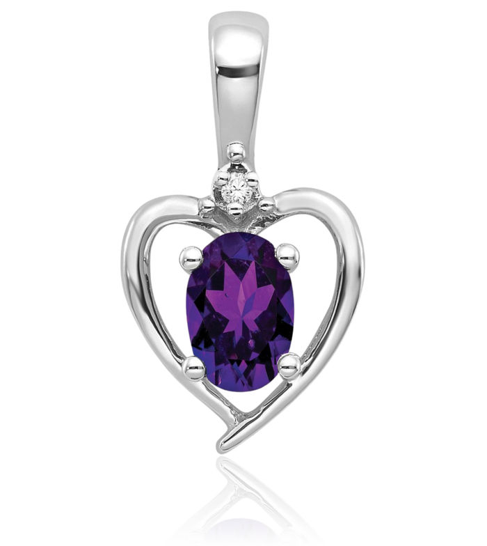 14K Solid White Gold Purple Amethyst Diamond Heart Necklace Gemstone Pendant Charm February Birthstone Jewelry