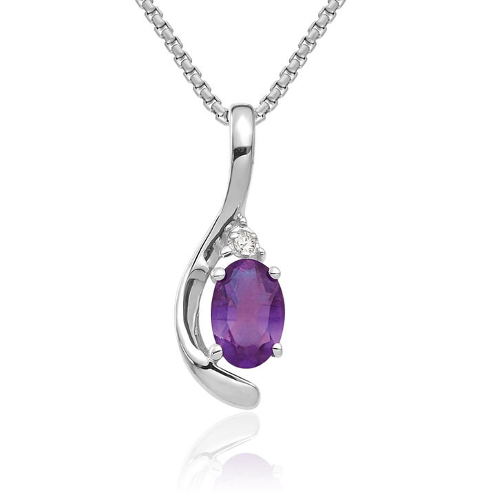 14K Solid White Gold Purple Amethyst Diamond Necklace Gemstone Pendant Charm February Birthstone Jewelry