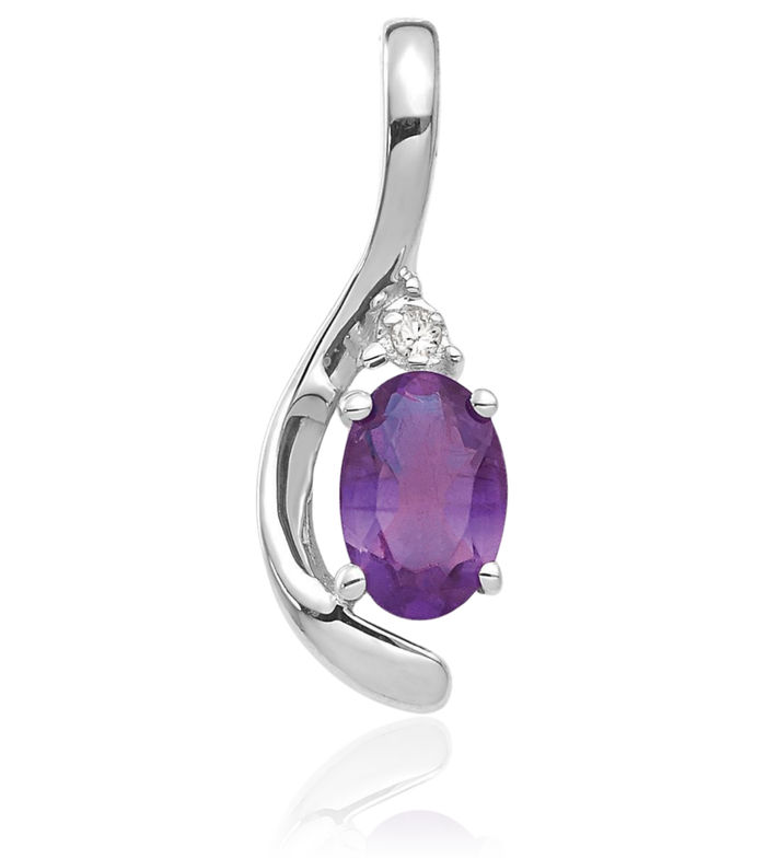 14K Solid White Gold Purple Amethyst Diamond Necklace Gemstone Pendant Charm February Birthstone Jewelry