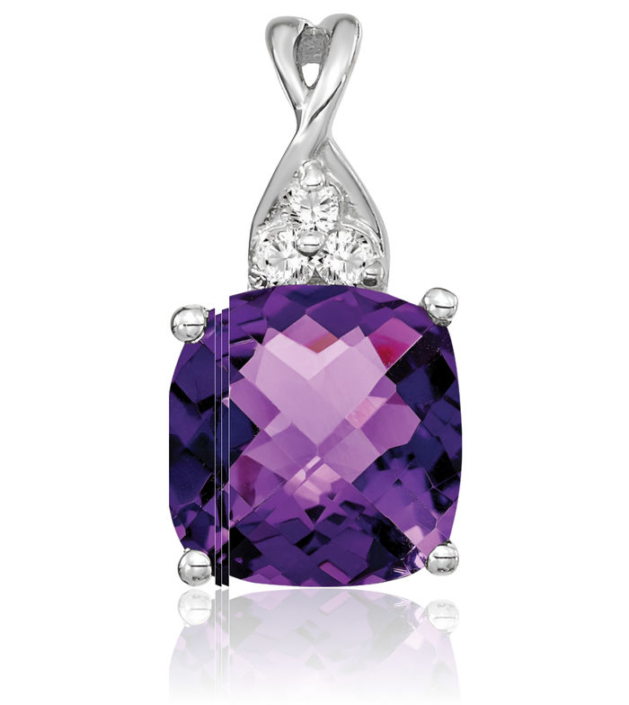 14K Solid White Gold Purple Amethyst Diamond Necklace Gemstone Pendant Charm February Birthstone Jewelry