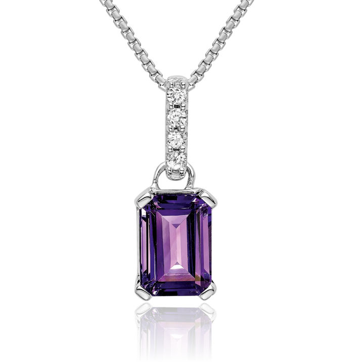 14K Solid White Gold Purple Amethyst Diamond Necklace Gemstone Pendant Charm February Birthstone Jewelry