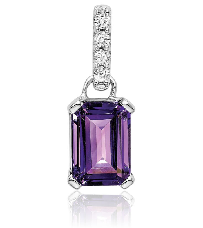 14K Solid White Gold Purple Amethyst Diamond Necklace Gemstone Pendant Charm February Birthstone Jewelry