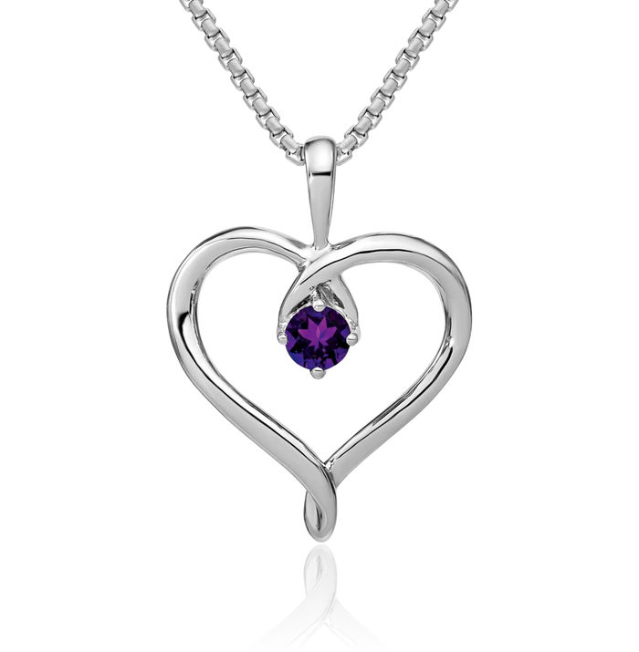 14K Solid White Gold Purple Amethyst Heart Necklace Charm Gemstone Pendant