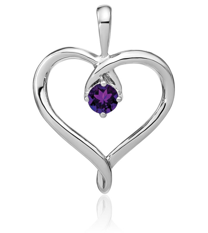 14K Solid White Gold Purple Amethyst Heart Necklace Charm Gemstone Pendant