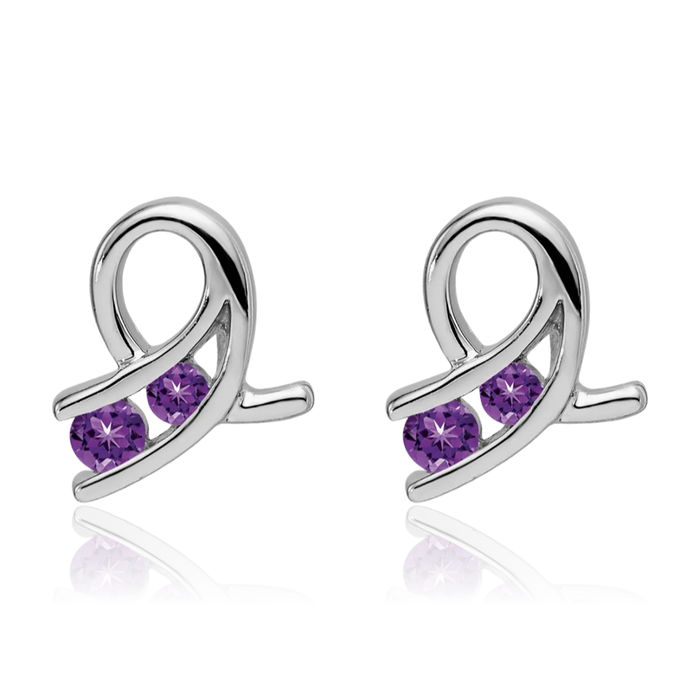 14K Solid White Gold Purple Amethyst Stud Earrings February Birthstone Jewelry