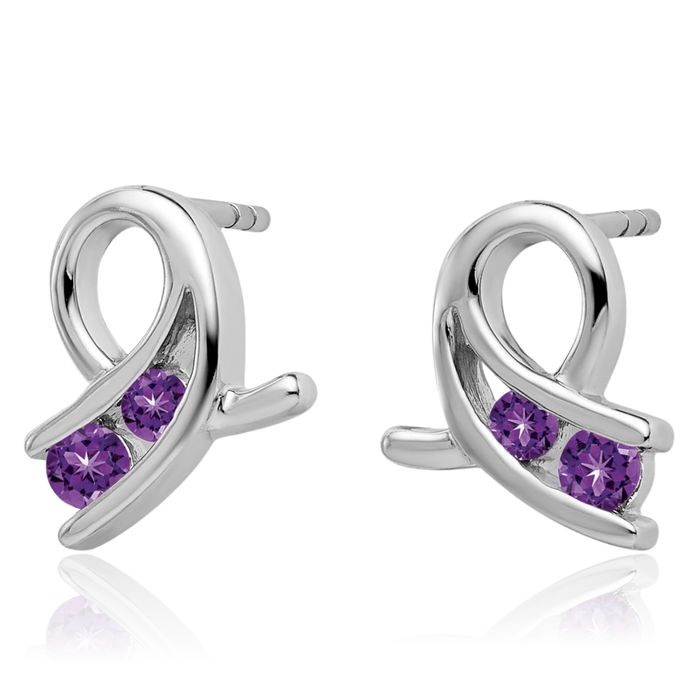 14K Solid White Gold Purple Amethyst Stud Earrings February Birthstone Jewelry