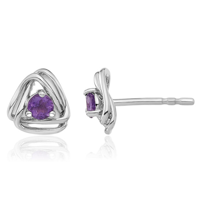 14K Solid White Gold Purple Amethyst Stud Earrings February Birthstone Jewelry