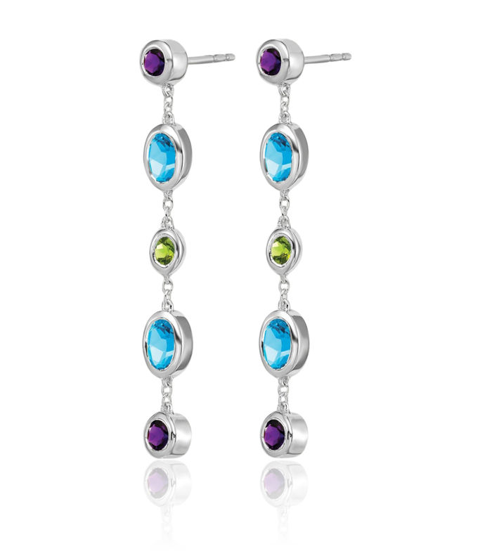 14K Solid White Gold Purple Amethyst Swiss Blue Topaz Green Peridot Drop Dangle Earrings Gemstone Post Push Back