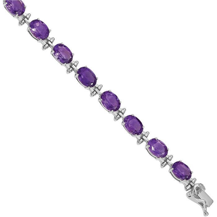 14K Solid White Gold Purple Amethyst Chain Gemstone Tennis Bracelet