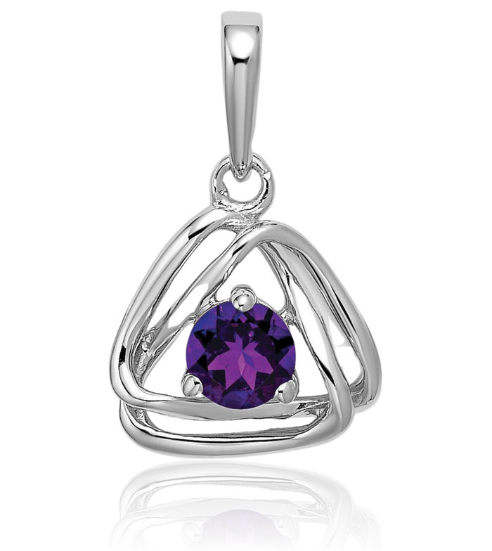 14K Solid White Gold Purple Amethyst Triangle Geometric Necklace Charm Gemstone Pendant February Birthstone Jewelry