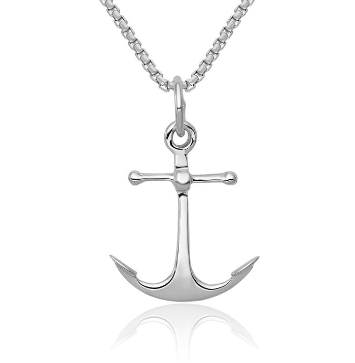 14K Solid White Gold Anchor Mariner Necklace Nautical Charm Pendant